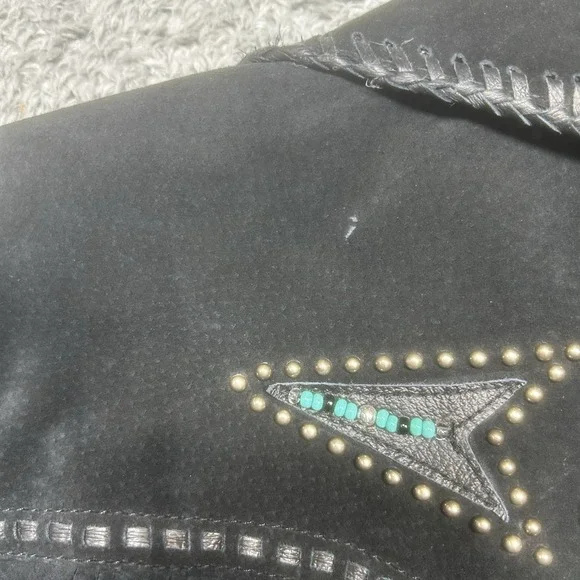 Vintage Scully Jacket Womens M Black Leather Western Fringe Studded Beaded Suede - Picture 10 of 16